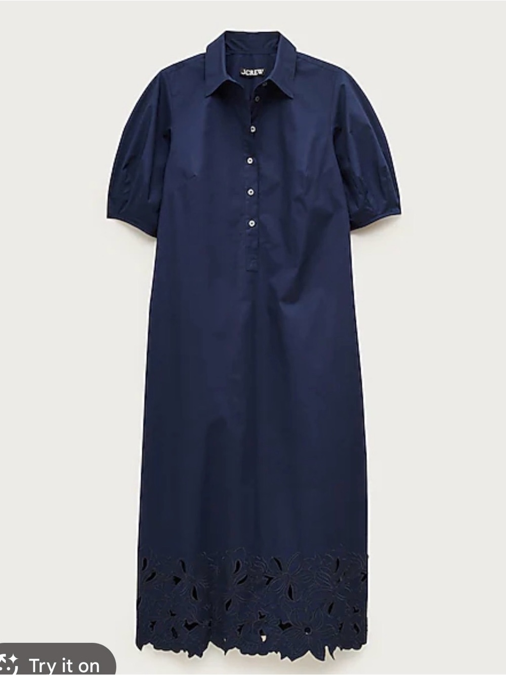 J. Crew A-line Button up Poplin Short-Sleeve Shirt Dress with Embroidered Hem